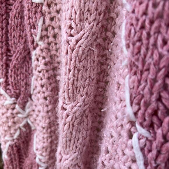 Vintage 90s American Weekend Pink Pastel Argyle Fringe Snowflake Sweater 20W - Picture 3 of 7